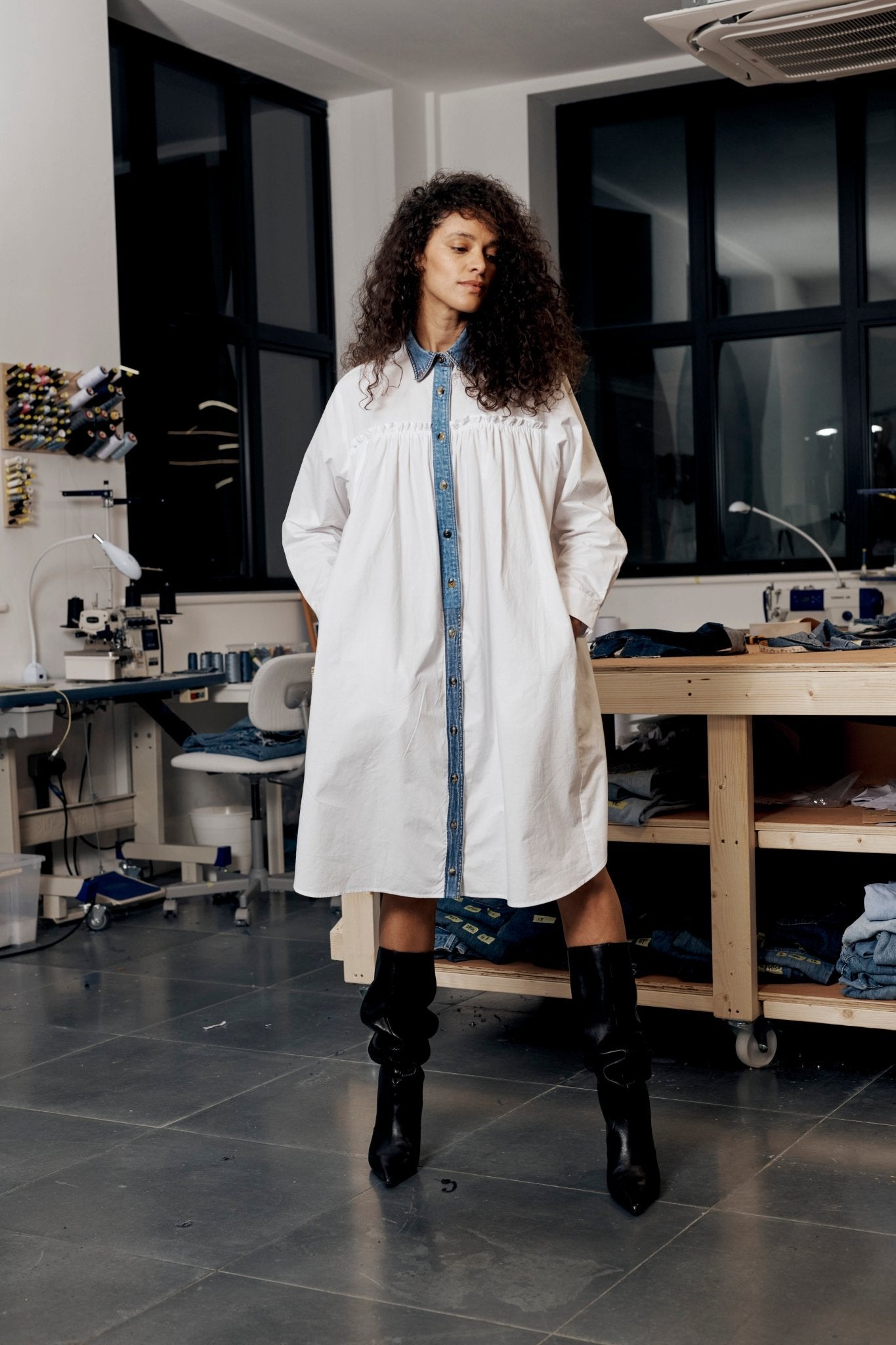 Celia Dress Denim Cotton Poplin - ELV Denim