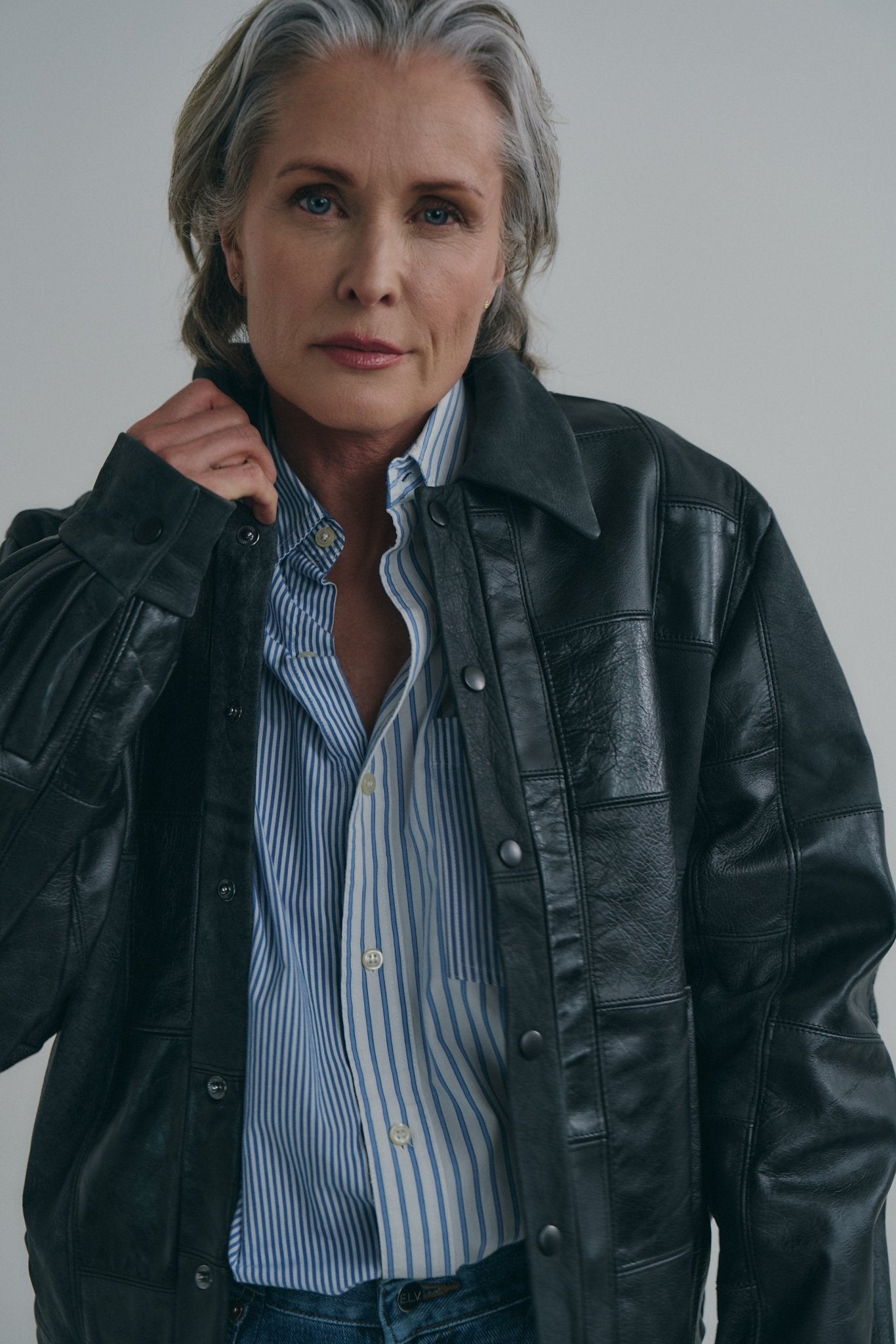 Charcoal Black Leather Bailey Bomber | One-of-a-kind - ELV Denim