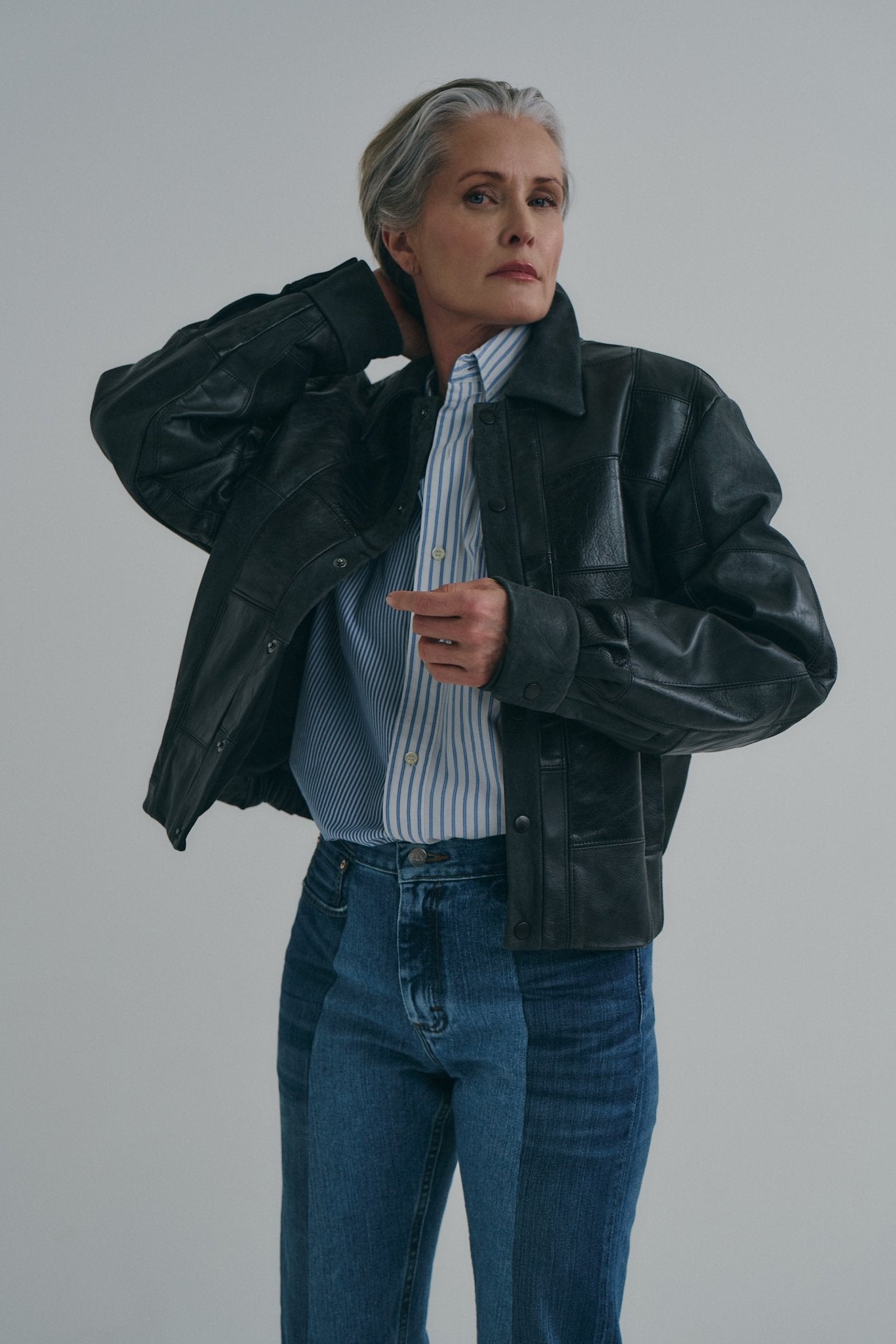 Charcoal Black Leather Bailey Bomber | One-of-a-kind - ELV Denim