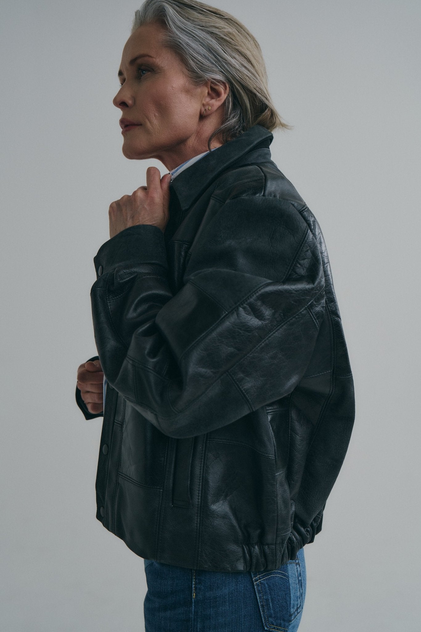 Charcoal Black Leather Bailey Bomber | One-of-a-kind - ELV Denim