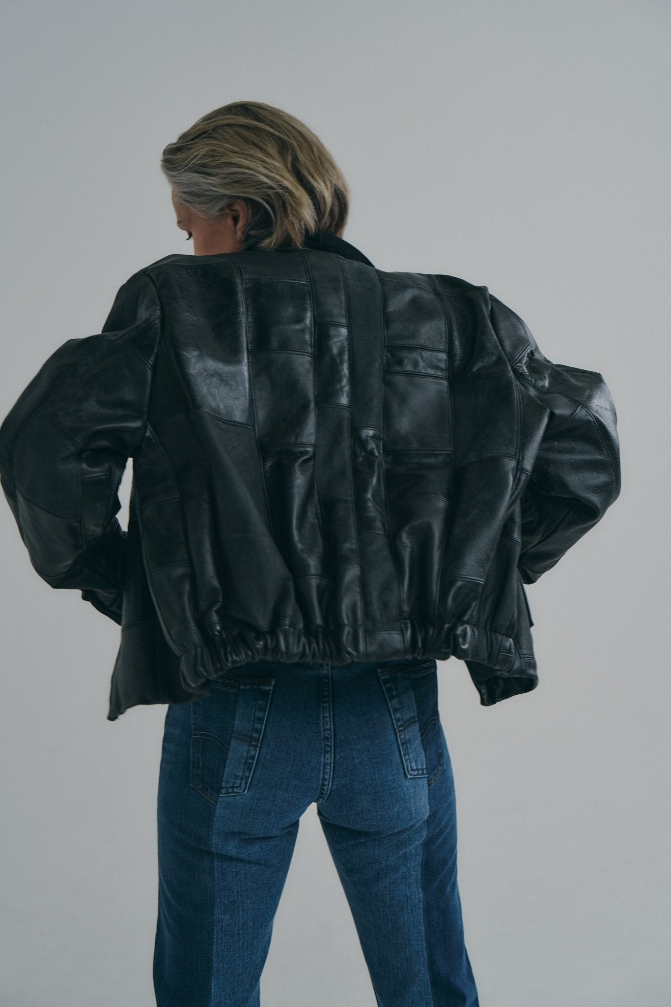 Charcoal Black Leather Bailey Bomber | One-of-a-kind - ELV Denim