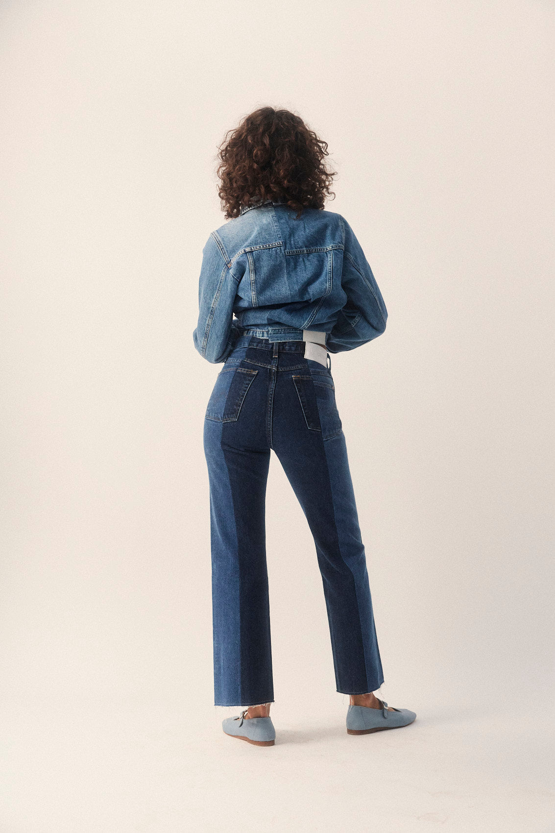 Mid Dark Blue Contrast Flare Jean - E.L.V. Denim