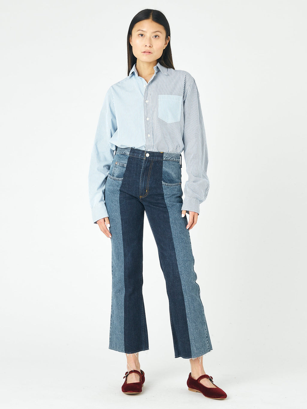 Mid Dark Blue Contrast Flare Jean - E.L.V. Denim