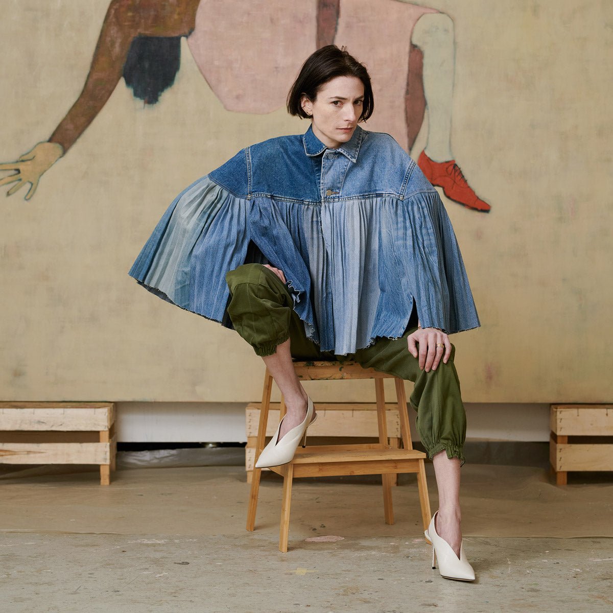 The Pleated Denim Cape - E.L.V. Denim